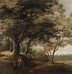 Bewaldete Landschaft mit Wanderern